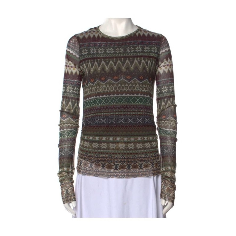 Jean Paul Gaultier Top Y2K Sheer Mesh Geometric Stripe Long Sleeves Shirt Small